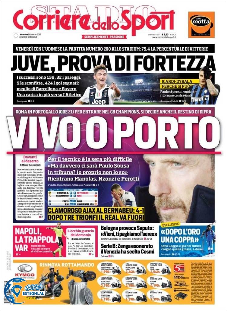 روزنامه ورزشی کوریره دلو اسپورت چهارشنبه 15 اسفند 1397