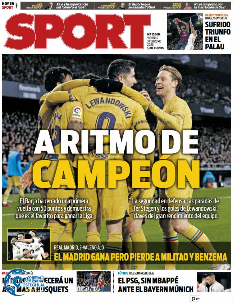 روزنامه ورزشی اسپورت جمعه 14 بهمن 1401 