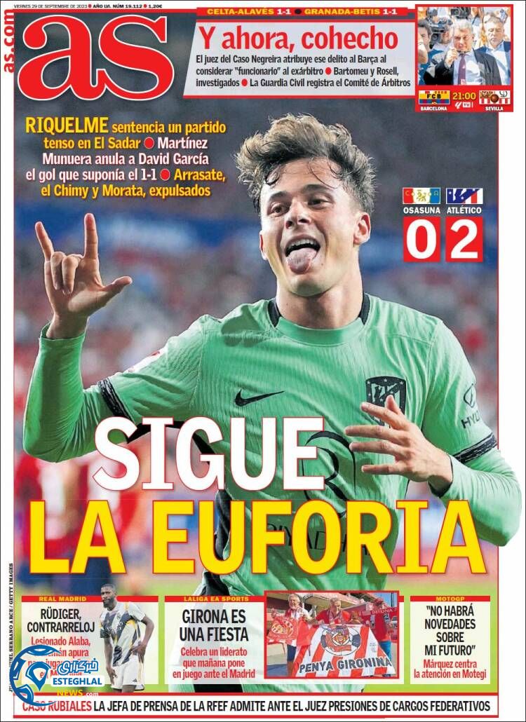 روزنامه ورزشی آ اس جمعه 7 مهر 1402 