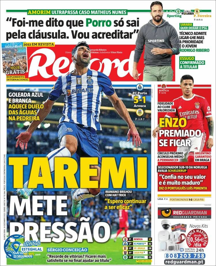 روزنامه ورزشی رکورد پنجشنبه 8 دی 1401 