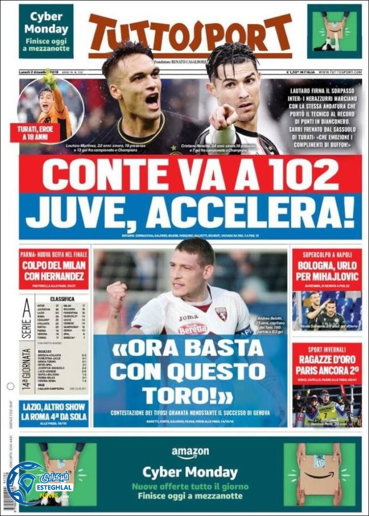 روزنامه ورزشی توتو اسپورت دوشنبه 11 آذر 1398