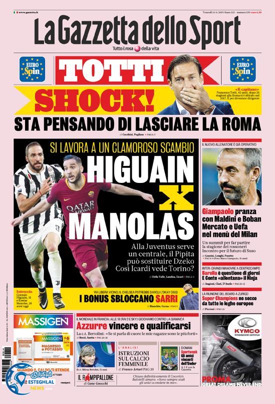 روزنامه ورزشی گاتزتا دلو اسپورت جمعه 24 خرداد 1398