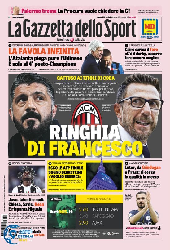 روزنامه ورزشی گاتزتا دلو اسپورت سه شنبه 10 اردیبهشت 1398