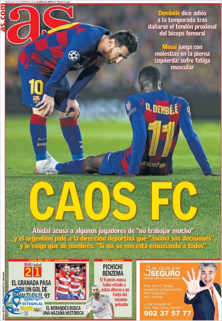 روزنامه ورزشی آاس چهارشنبه 16 بهمن 1398