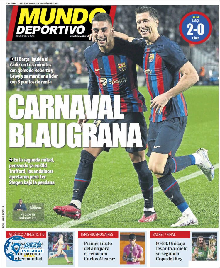 روزنامه ورزشی موندودپورتیوو دوشنبه 1 اسفند 1401 