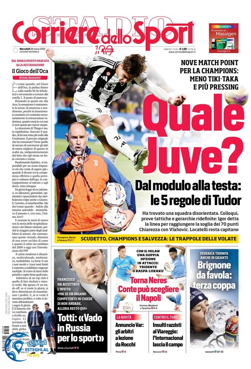 روزنامه  ورزشی کوریره دلو اسپورت چهارشنبه 6 فروردین 1404 