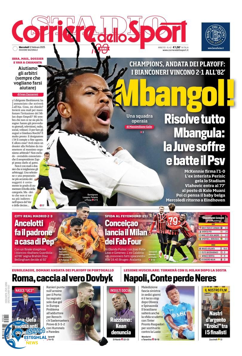 روزنامه  ورزشی  کوریره دلواسپورت چهارشنبه 24 بهمن 1403 