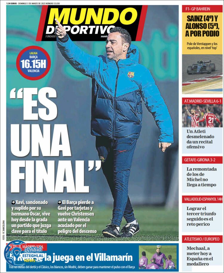 روزنامه ورزشی موندودپورتیوو یکشنبه 14 اسفند 1401 