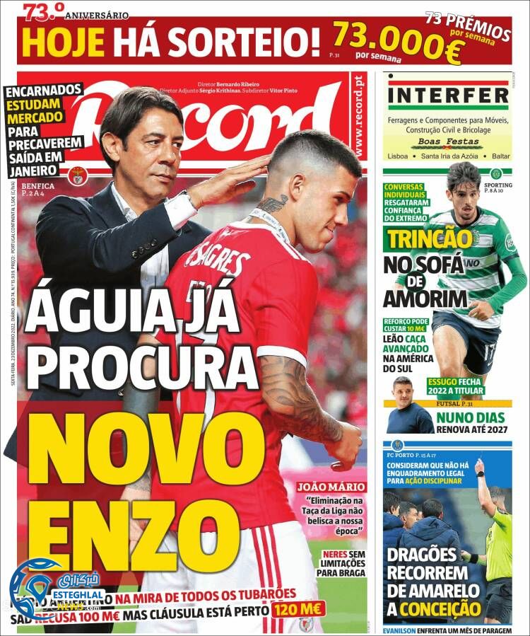 روزنامه ورزشی رکورد جمعه 2 دی 1401 