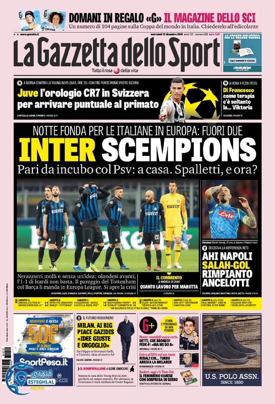 روزنامه ورزشی کوریره دلو اسپورت چهارشنبه 21 آذر 1397