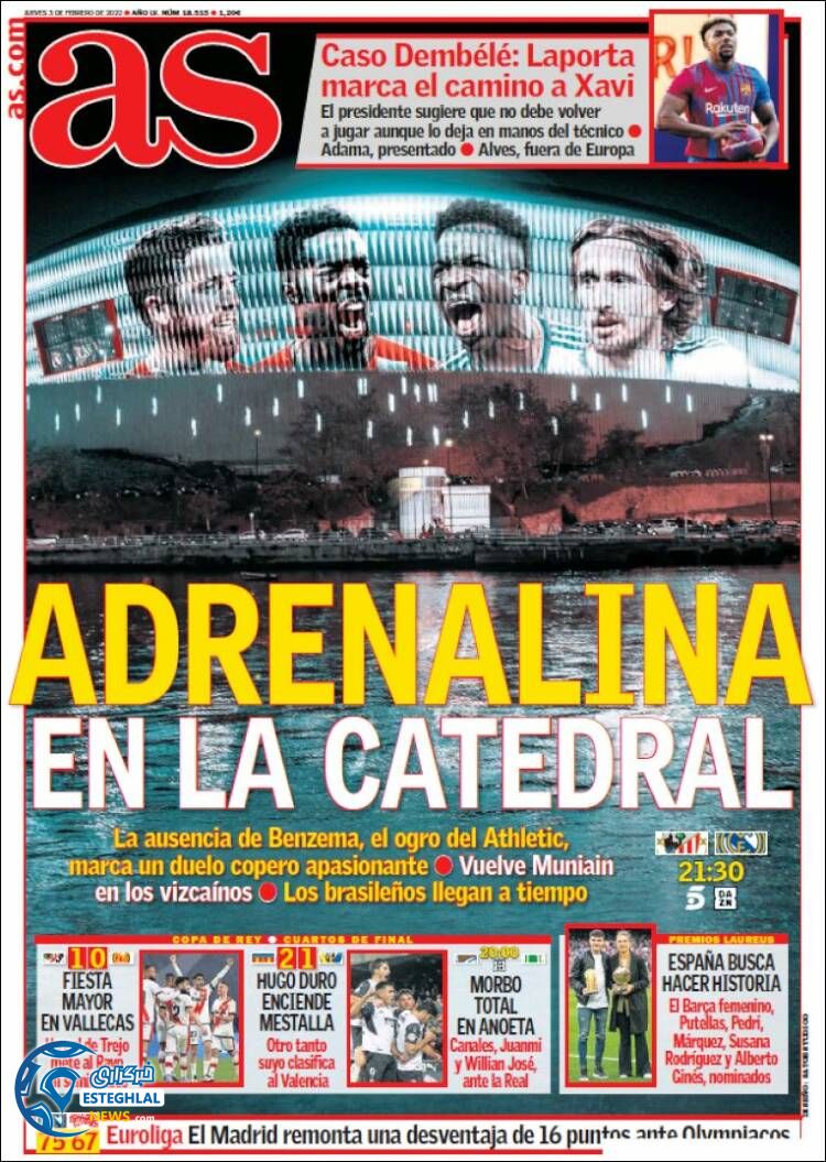 روزنامه ورزشی آ اس پنجشنبه 14 بهمن 1400