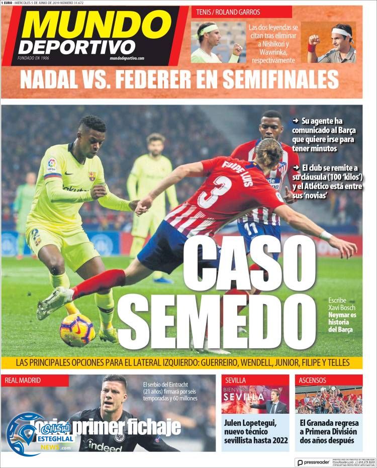 روزنامه ورزشی موندو دپورتیوو چهارشنبه 15 خرداد 1398