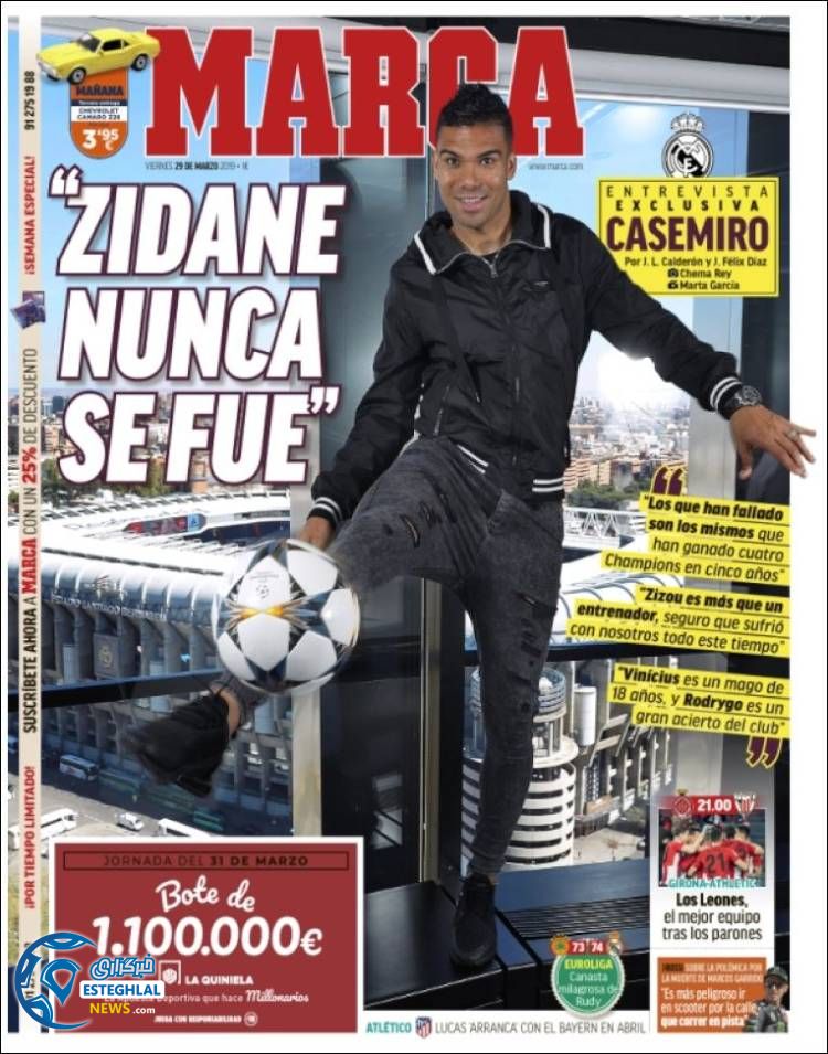 روزنامه ورزشی مارکا جمعه 9 فروردین 1398