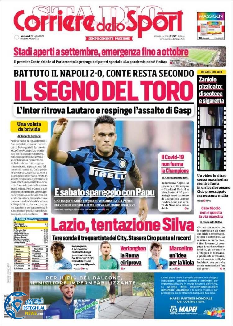 روزنامه ورزشی کوریره دلو اسپورت چهارشنبه 8 مرداد 1399