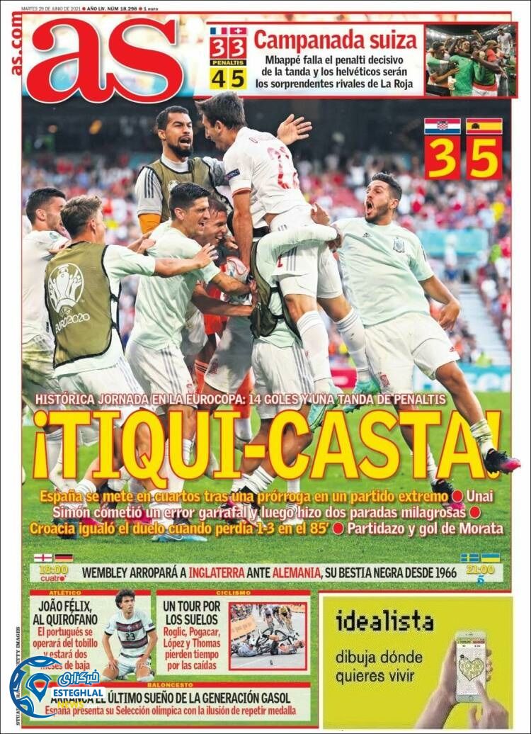 روزنامه ورزشی آ اس سه شنبه 8 تیر 1400