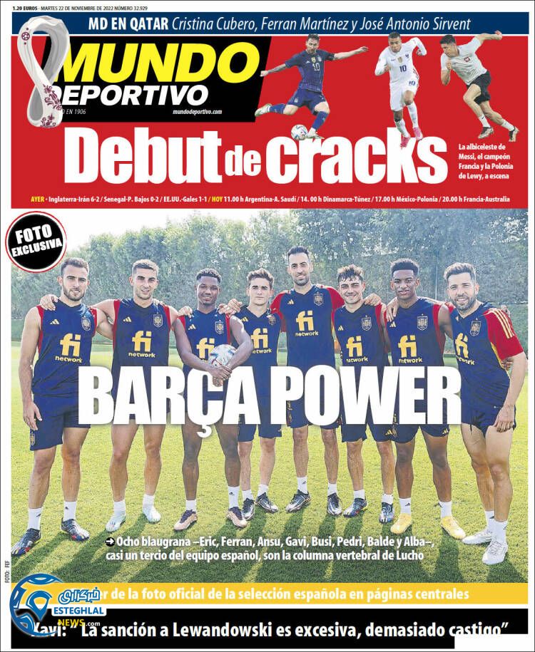 روزنامه ورزشی موندو دپورتیوو سه شنبه 1 آذر 1401 