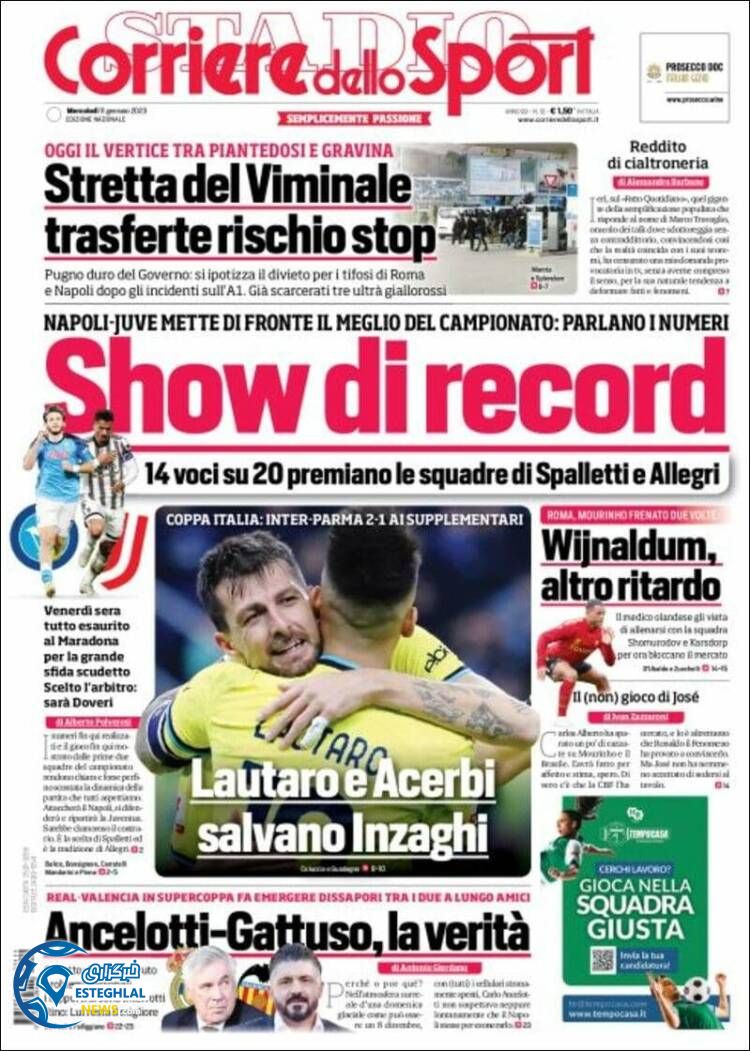 روزنامه ورزشی کوریره دلو اسپورت چهارشنبه 21 دی 1401 