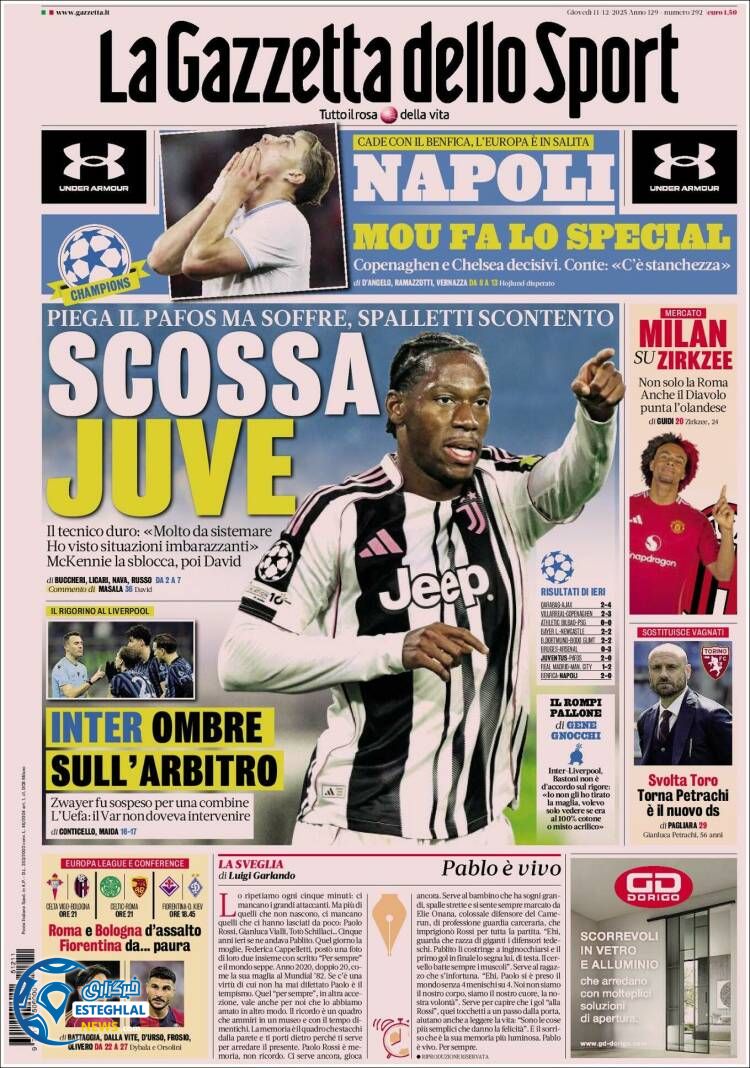 روزنامه  ورزشی گاتزتا دلو اسپورت  پنجشنبه 20 آذر 1404 