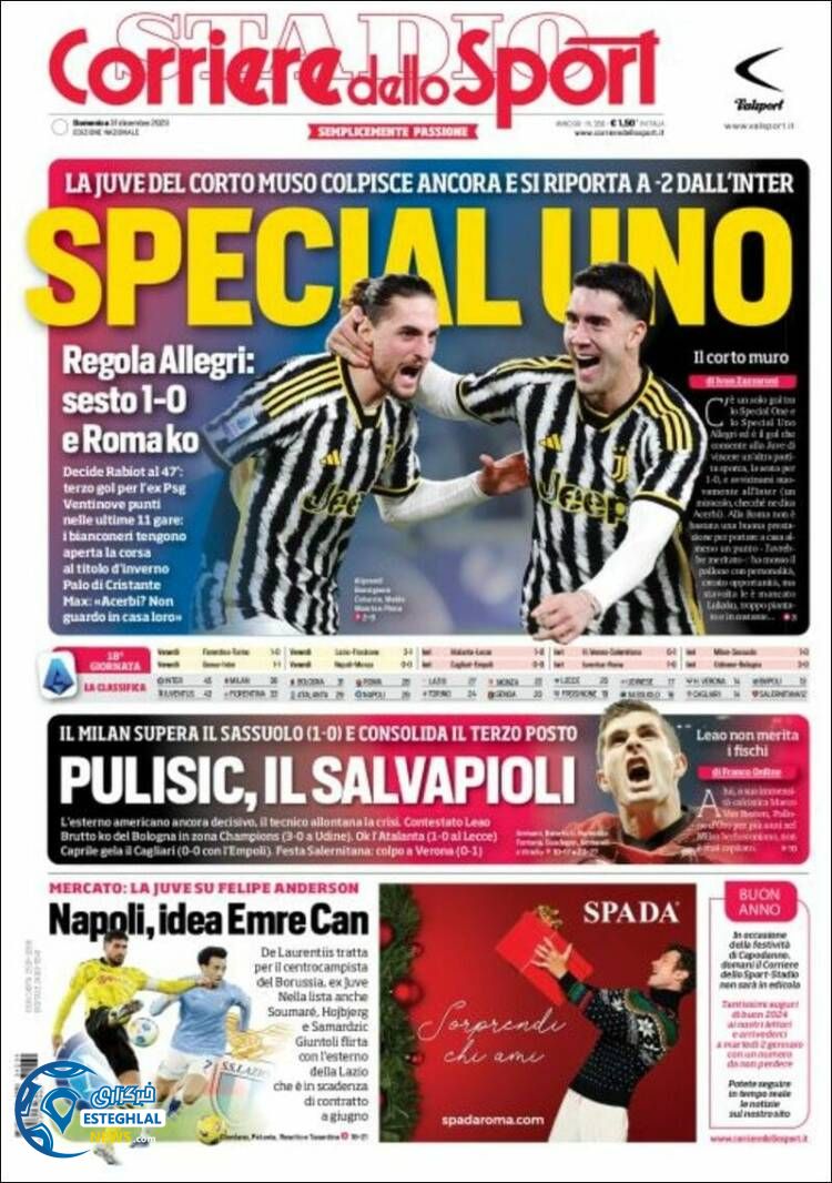 روزنامه ورزشی کوریره دلو اسپورت  یکشنبه 10 دی 1402 