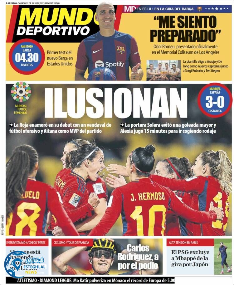 روزنامه  ورزشی موندو دپورتیوو شنبه 31 تیر 1402 