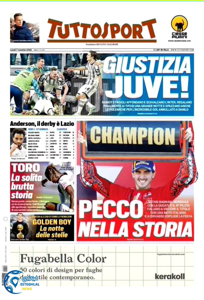 روزنامه  ورزشی توتو اسپورت دوشنبه 16 آبان 1401 