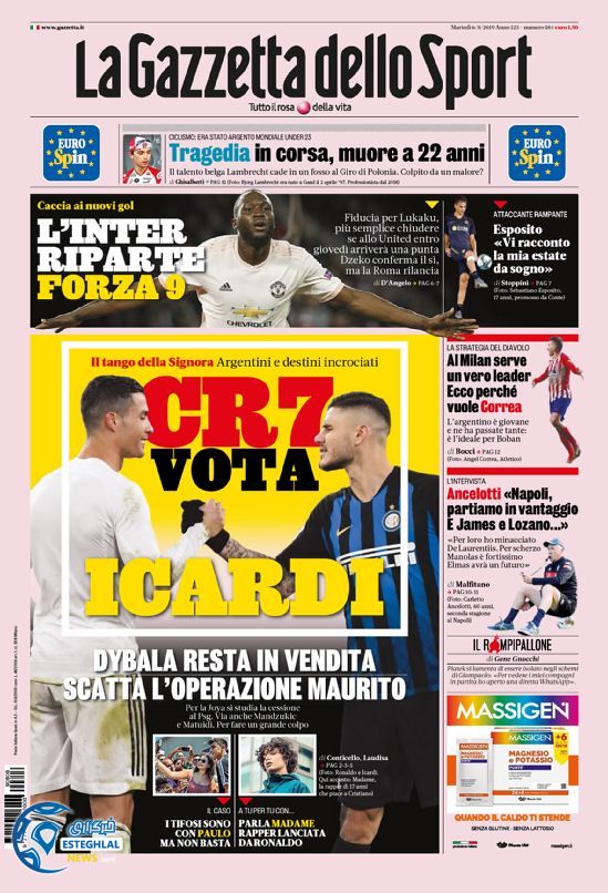 روزنامه ورزشی گاتزتا دلو اسپورت سه شنبه 15 مرداد 1398