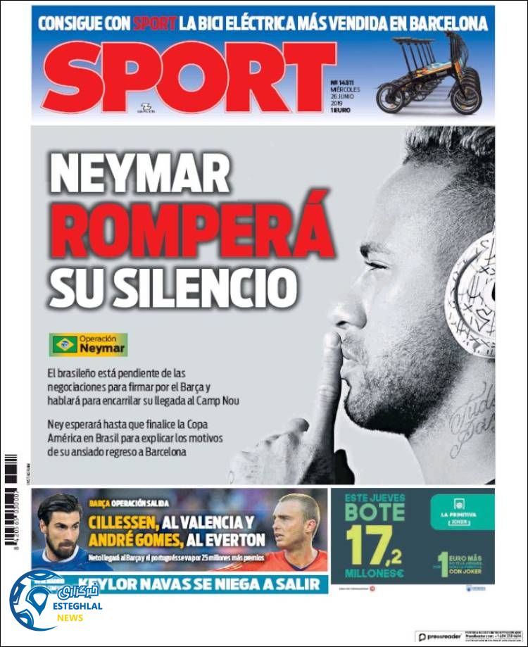 روزنامه ورزشی اسپورت چهارشنبه 5 تیر 1398