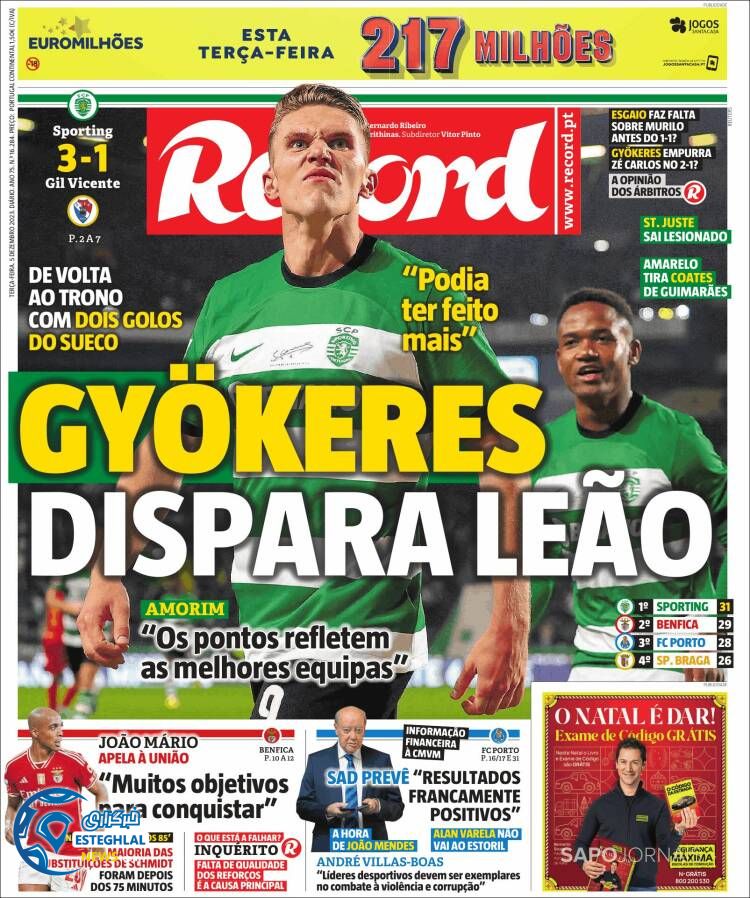 روزنامه ورزشی رکورد سه شنبه 14 آذر 1402  