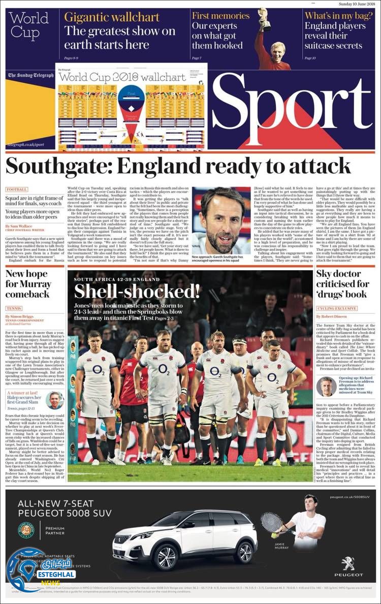 روزنامه ورزشی  تلگراف اسپورت یکشنبه 20 خرداد 1397