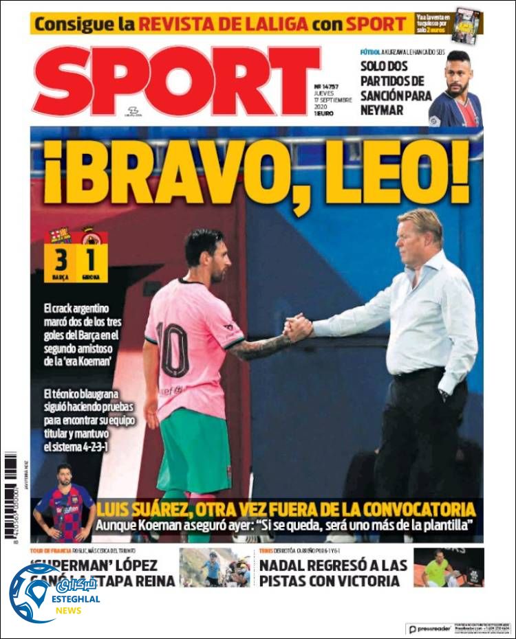 روزنامه ورزشی اسپورت پنجشنبه 27 شهریور 1399