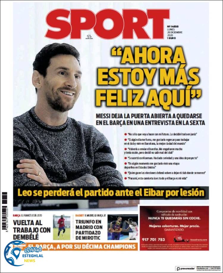 روزنامه ورزشی اسپورت دوشنبه 8 دی 1399