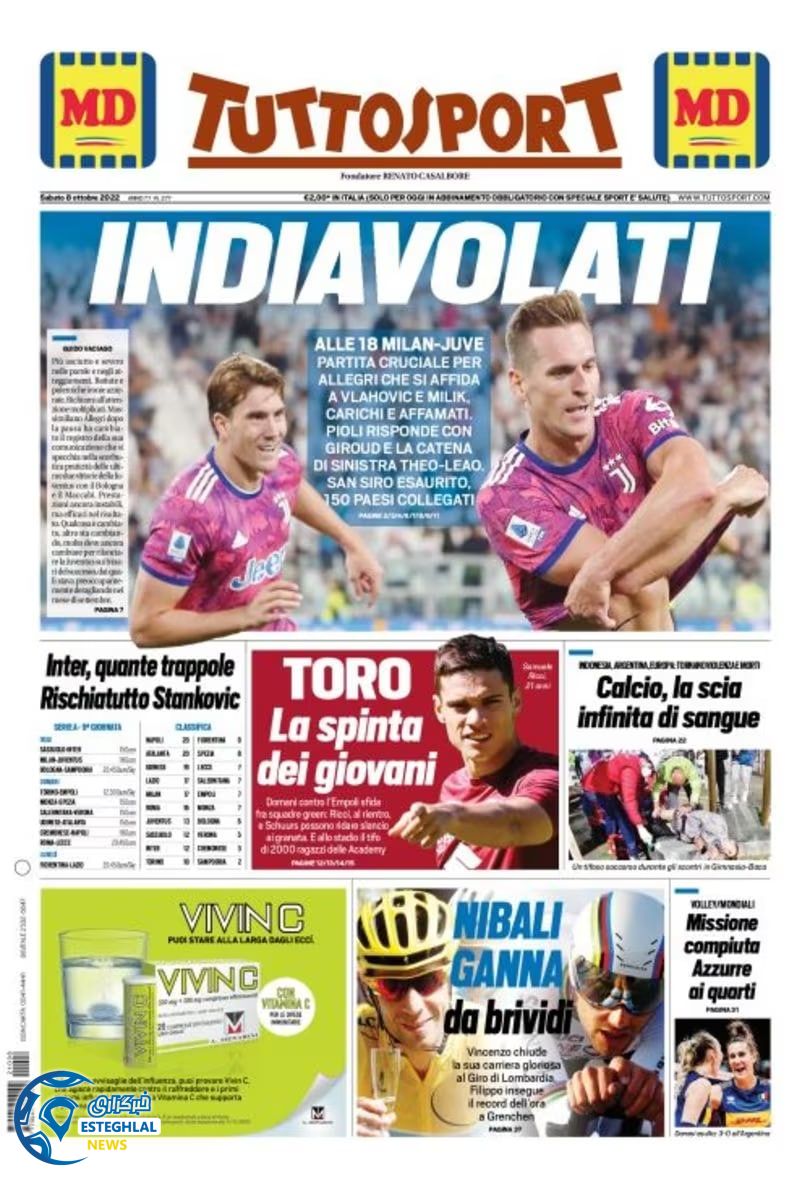 روزنامه ورزشی توتو اسپورت شنبه 16 مهر 1401 