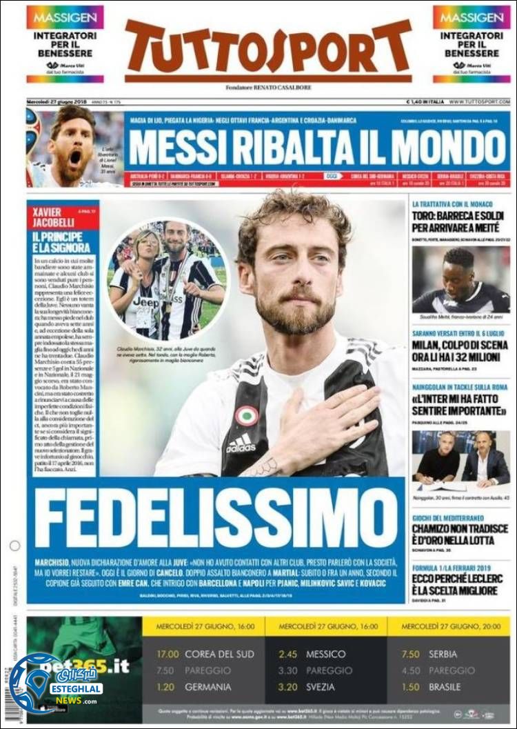 روزنامه ورزشی توتو اسپورت چهارشنبه 6 تیر 1397