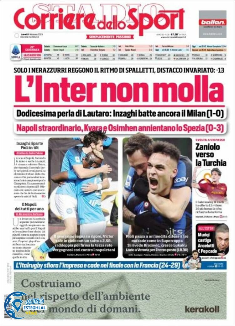 روزنامه ورزشی کوریره دلو اسپورت دوشنبه 17 بهمن 1401 