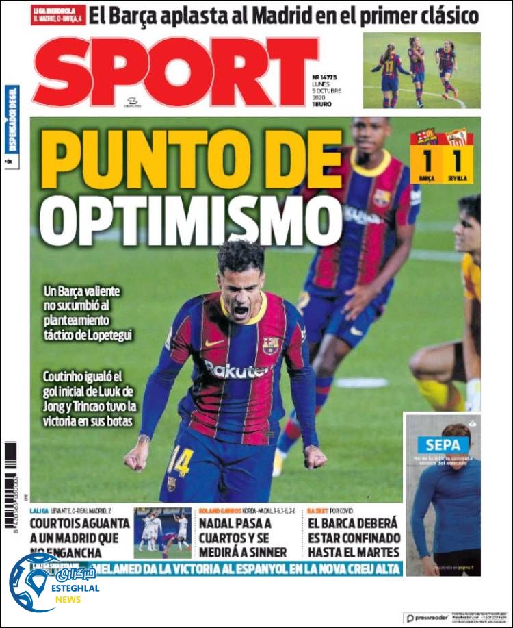 روزنامه ورزشی اسپورت دوشنبه 14 مهر 1399