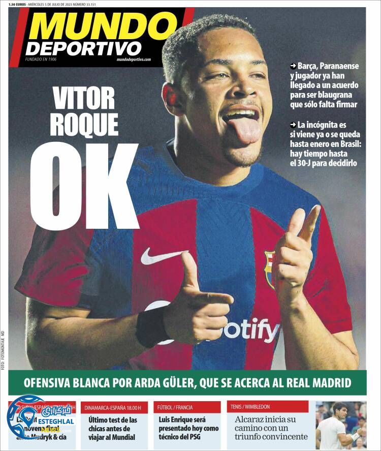 روزنامه ورزشی موندو دپورتیوو چهارشنبه 14 تیر 1402 