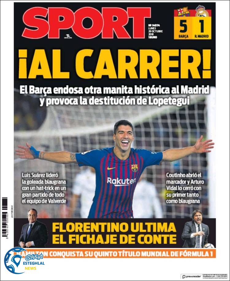 روزنامه ورزشی اسپورت دوشنبه 7 آبان 1397