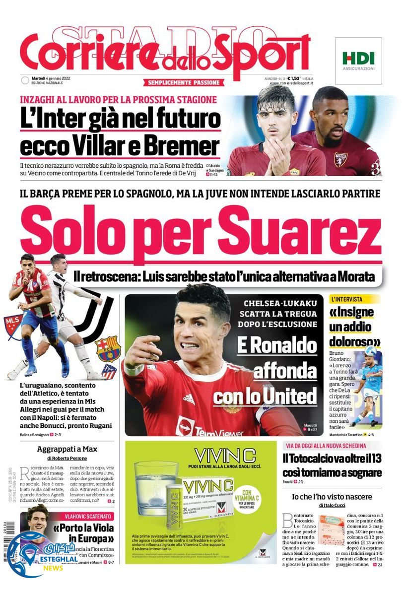 روزنامه ورزشی کوریره دلو اسپورت سه شنبه 14 دی 1400