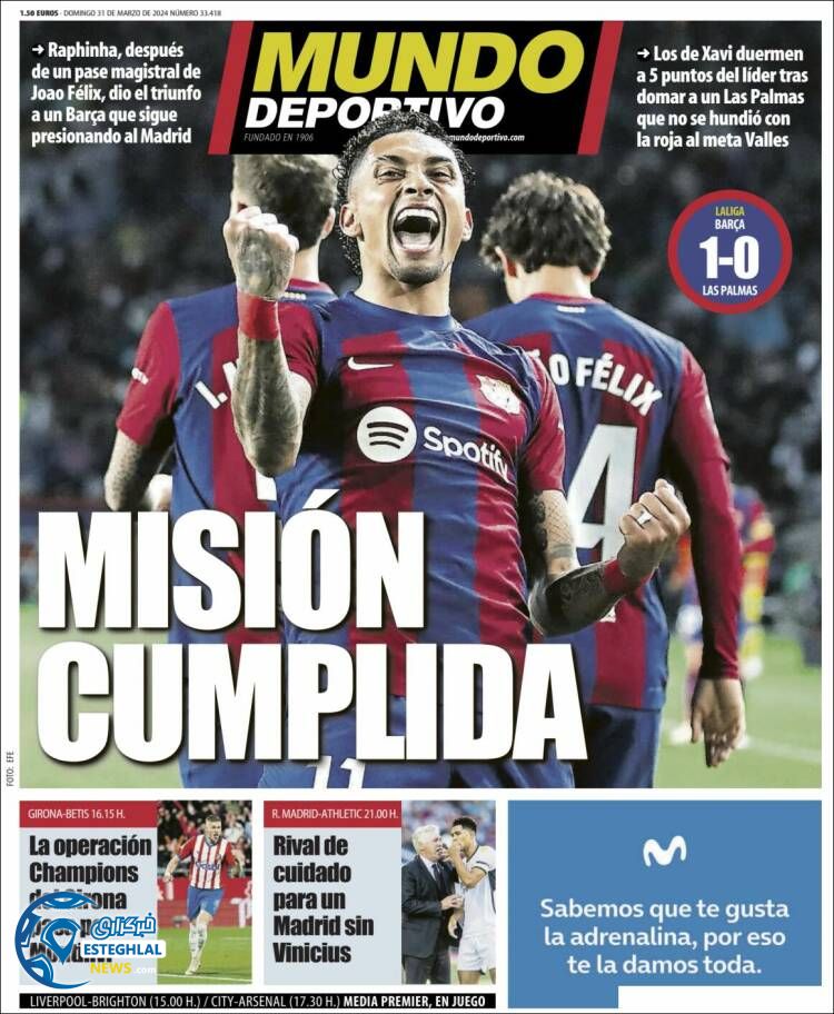 روزنامه ورزشی موندو دپورتیوو یکشنبه 12 فروردین 1403 