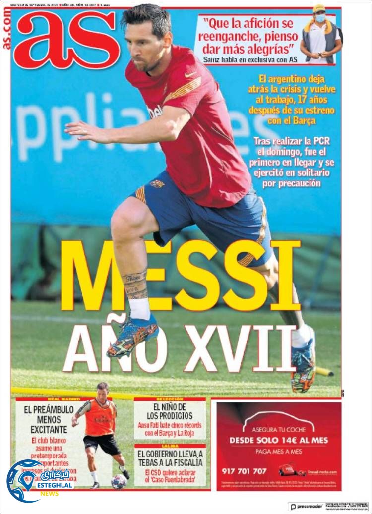 روزنامه ورزشی آاس سه شنبه 18 شهریور 1399