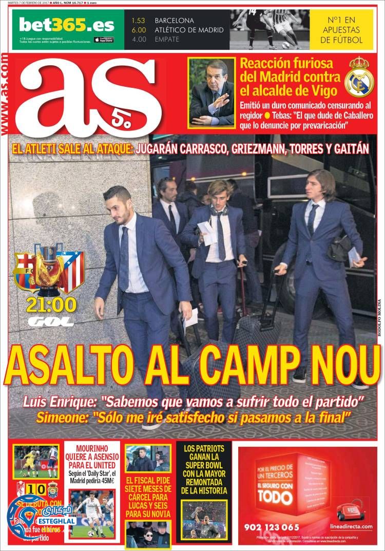 صفحه اول روزنامه های ورزشی جهان 19 بهمن