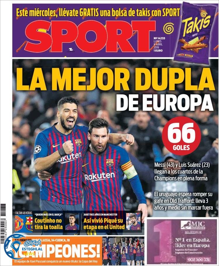 روزنامه ورزشی اسپورت دوشنبه 19 فروردین 1398