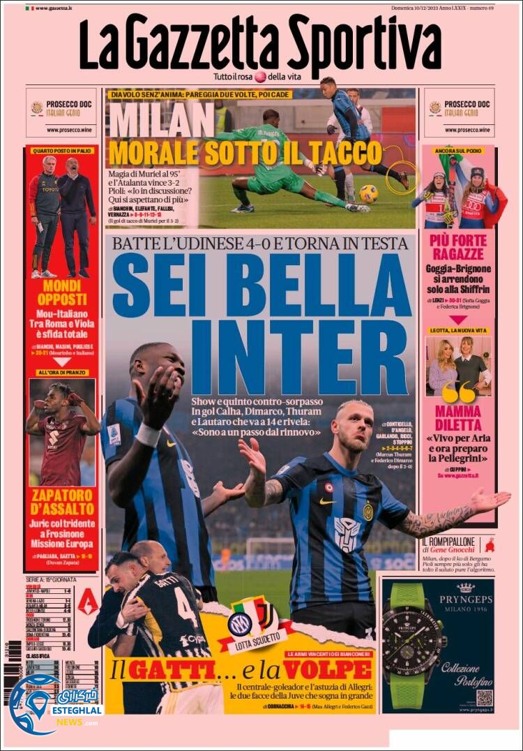 روزنامه ورزشی گاتزتا دلو اسپورت یکشنبه 19 آذر 1402 