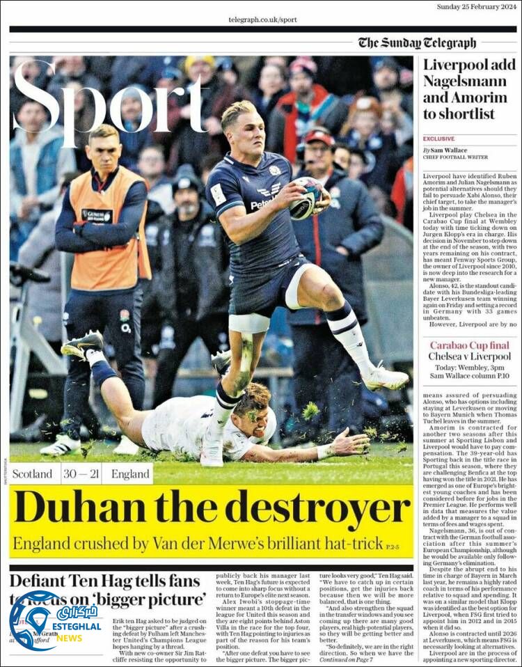 روزنامه ورزشی تلگراف اسپورت یکشنبه 6 اسفند 1402 