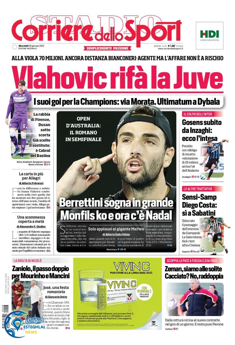 روزنامه ورزشی کوریره دلو اسپورت چهارشنبه 6 بهمن 1400