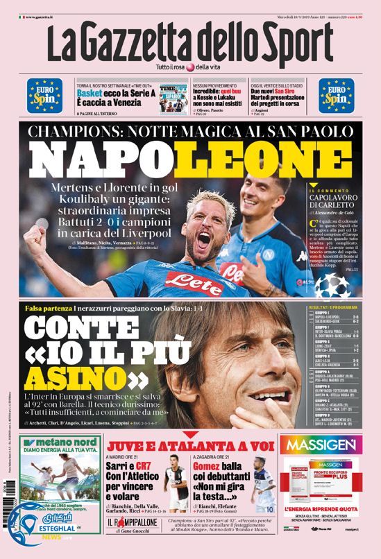 روزنامه ورزشی گاتزتا دلو اسپورت چهارشنبه 27 شهریور 1398