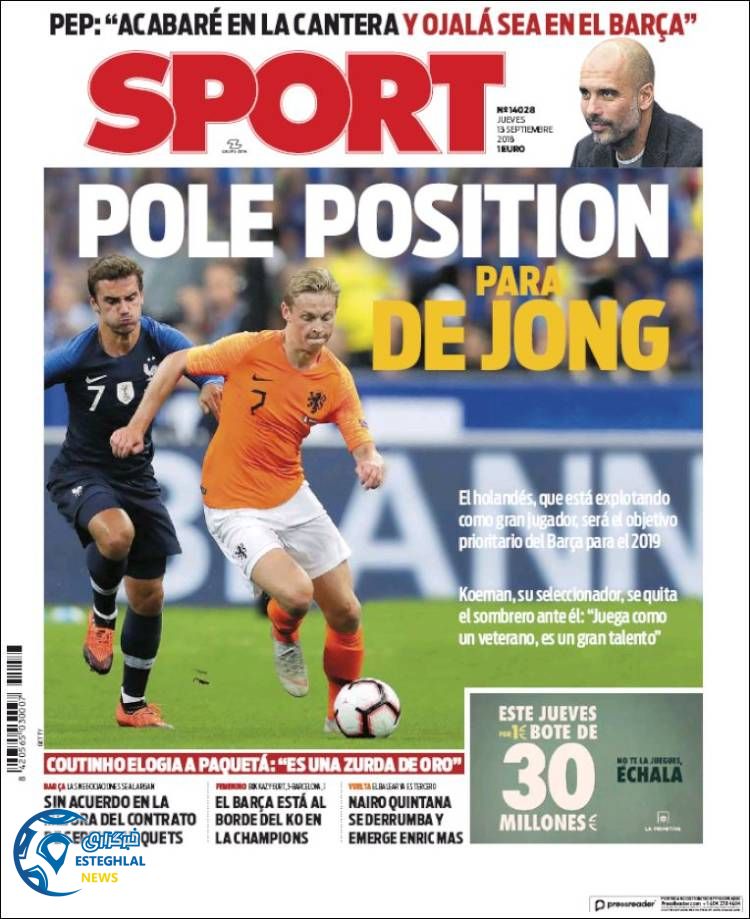 روزنامه ورزشی اسپورت پنجشنبه 22 شهریور 1397