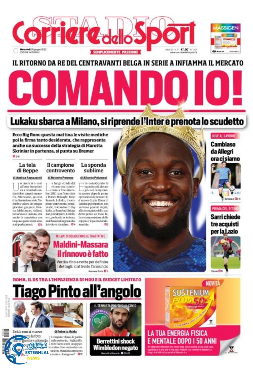 روزنامه ورزشی کوریره دلو اسپورت چهارشنبه 8 تیر 1401