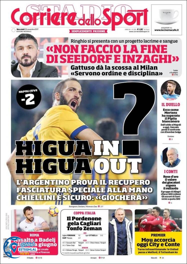 روزنامه ورزشی کوریره دلو اسپورت چهارشنبه 08 آذر 1396