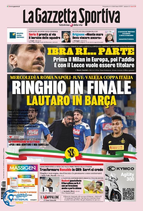 روزنامه ورزشی گاتزتا دلو اسپورت یکشنبه 25 خرداد 1399